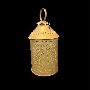 Vintage Punched Tin Candle and Wax Tart Warmer Yellow Country Farmhouse
